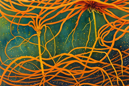 Illustration of a neuron, brain and nervous system, 3D renderingの素材