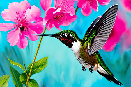 Hummingbird and flowers. Collage of birds and flowers.の素材