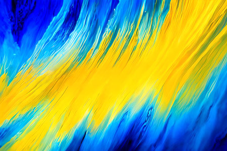Abstract background of oil paint in yellow, blue and orange colors.の素材