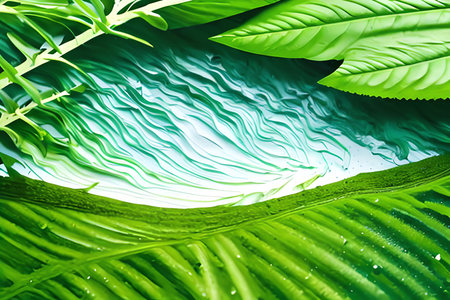 Tropical leaves background. 3d rendering, 3d illustration.の素材