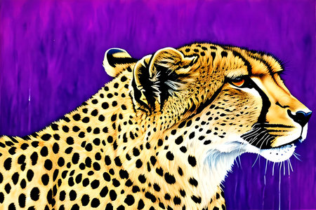 Cheetah - digital painting of a cheetah on purple backgroundの素材