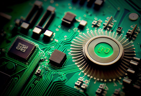 Electronic circuit board close up. Technology background. Selective focus.の素材