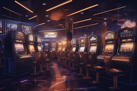 Luxury casino interior with slot machines. 3D rendering.の素材