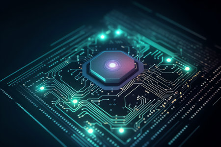 Circuit board and microchip. Technology concept. 3D Renderingの素材