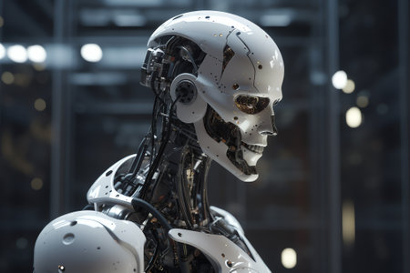 3d rendering humanoid robot in modern technology concept. Futuristic robotの素材