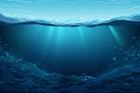 Underwater scene with sunbeams and waves. Vector illustration.の素材