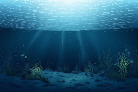 Underwater landscape with seabed and algae. Vector illustration.の素材