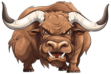 Vector illustration of a bull head with horns on a white background.の素材
