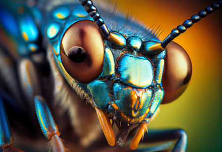 Macro photo of the eye of an insect. Macro photography of a fly.の素材