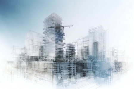 Abstract modern architecture background. 3d rendering toned image double exposureの素材