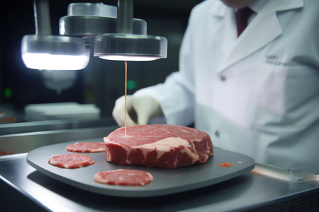 Meat processing in a modern meat processing plant. Meat processing plant.の素材