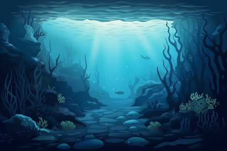 Underwater scene with coral reef and underwater world. Vector illustration.の素材