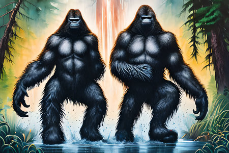 Gorilla in the forest. Illustration of a gorilla.の素材