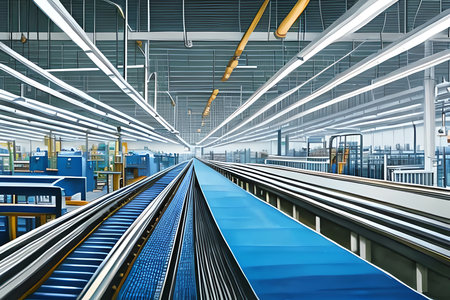 Conveyor belt in a modern factory. 3d rendering.の素材