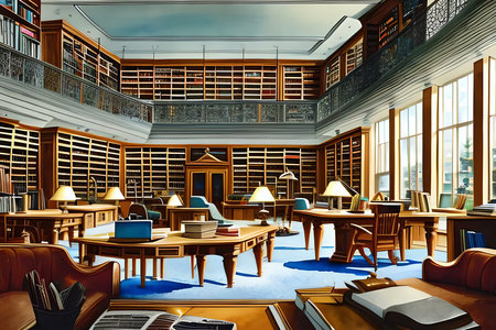 Interior of a modern library. 3D rendered Illustration.の素材