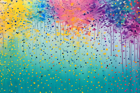 Colorful abstract background with watercolor splashes and confetti.の素材