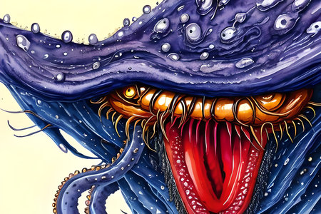 3D illustration of a dragon head in a watercolor style.の素材