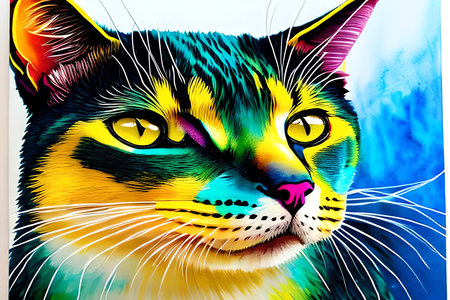 Colorful portrait of a cat on a white background. Digital painting.の素材