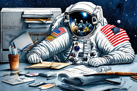 Astronaut in outer space. Space station. Science fiction.の素材