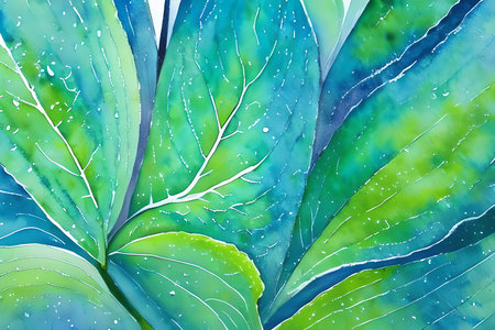 Watercolor green leaves on a white background. Hand-drawn illustration.の素材