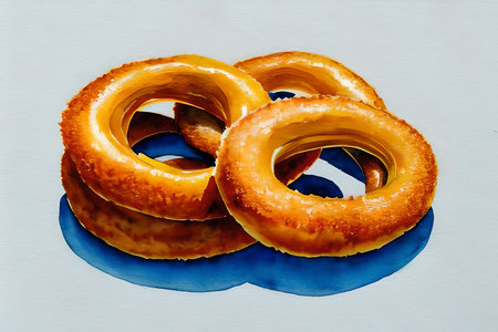 Pretzels on a white background with blue watercolorsの素材