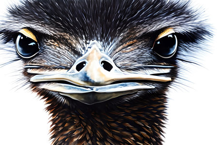 Portrait of an ostrich with big eyes on a white backgroundの素材