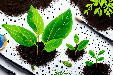 Planting seedlings in soil, concept of new life and ecologyの素材