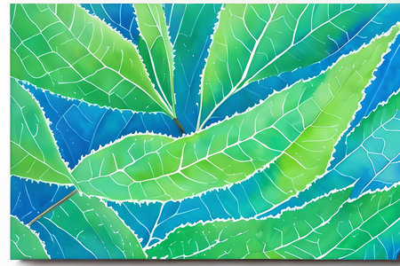 Green leaves on a blue background. Vector illustration for your design.の素材