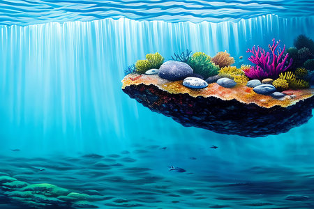 Underwater world with corals and algae. 3D illustration.の素材
