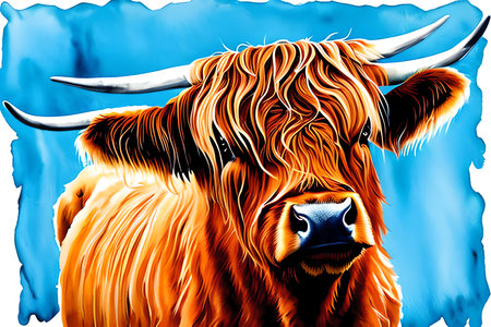 Highland cattle bull head on grunge background. Vector illustration.の素材