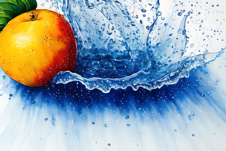Fresh orange and water splash isolated on white background. 3d illustrationの素材
