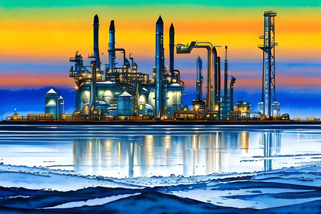Oil refinery at sunrise. Oil and gas industry. Refinery plant.の素材