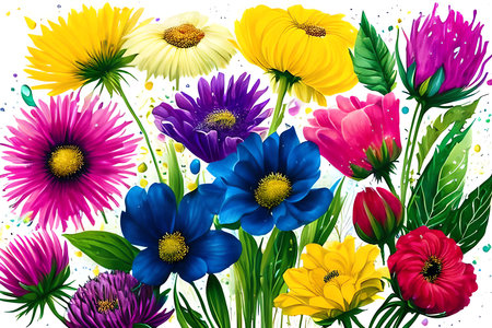 Beautiful bouquet of colorful flowers on white background. Vector illustration.の素材