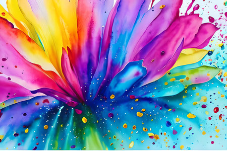 Abstract background with bright multicolored splashes and petals.の素材