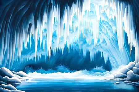 Winter landscape. Ice cave in the ice. 3D illustration.の素材