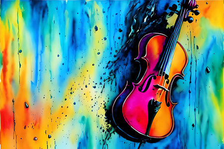 abstract background with violin and watercolor splashes, vector illustrationの素材