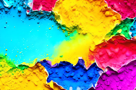Abstract background of colorful paint splashes on a white background. Close-up.の素材