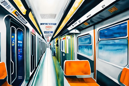 Interior view of a modern train, Tokyo, Japan. 3D renderingの素材