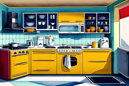 Kitchen interior. Furniture in the kitchen. Vector illustration.の素材
