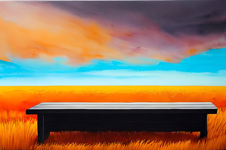Empty black table in the field with sky background. 3d renderingの素材