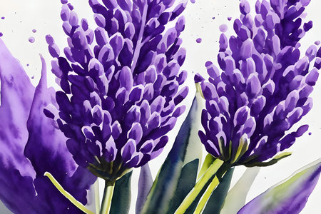 Purple hyacinths in watercolor style on a white backgroundの素材