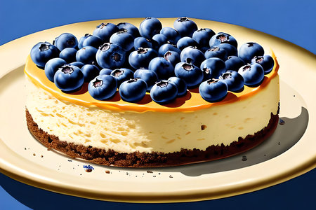 Cheesecake with blueberries on a plate. 3d renderの素材