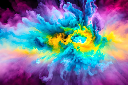 abstract background of colored smoke in the form of a rainbow on a black backgroundの素材