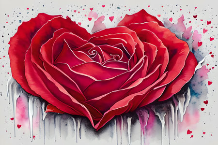 Watercolor painting of red rose on white background. Hand drawn illustrationの素材