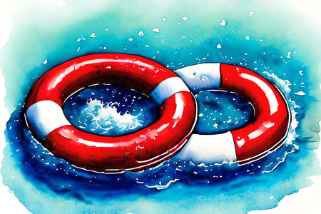 Lifebuoy on watercolor background. Vector illustration for your designの素材