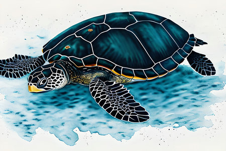 Turtle in the ocean. The illustration on a white background.の素材