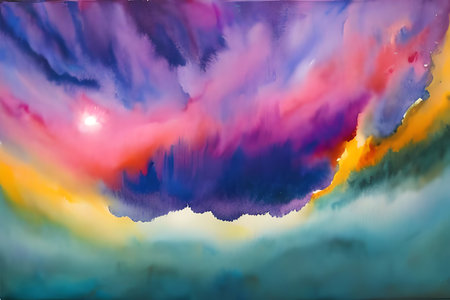 abstract background of colorful watercolor painting on paper close-upの素材