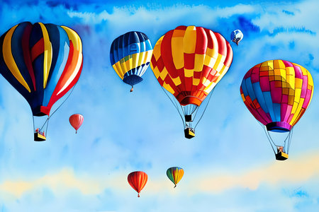 Colorful hot air balloons flying in the blue sky. Illustrationの素材