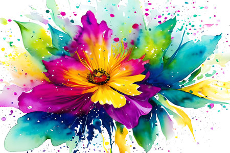 Colorful floral background with watercolor splashes and blots.の素材