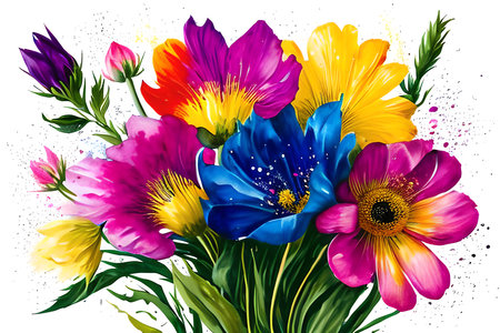 Bouquet of colorful spring flowers on white background. Vector illustration.の素材